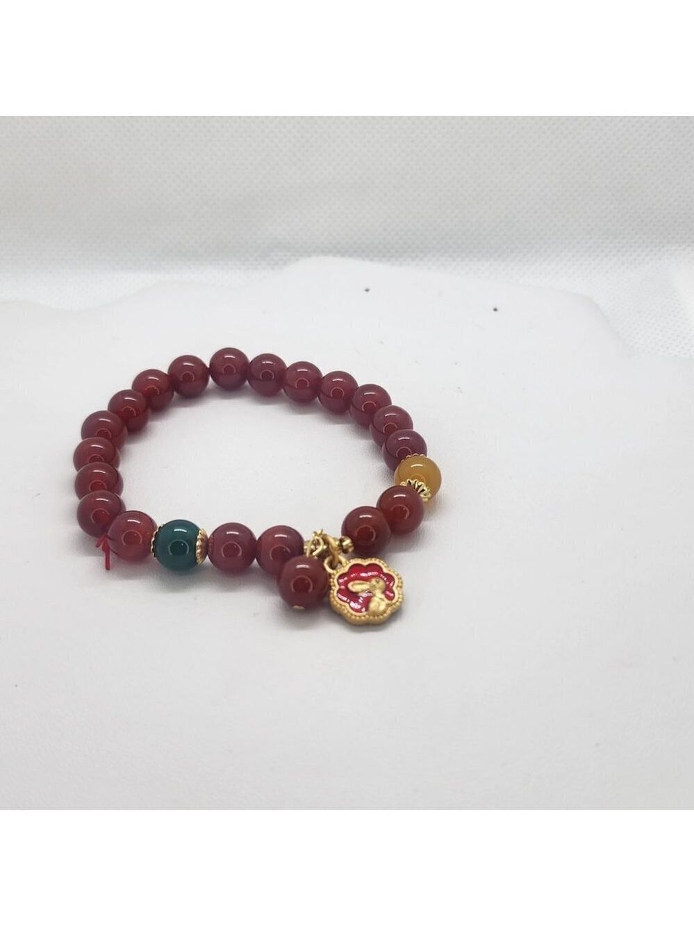 Brand New Rabbit Burgundy Green Yellow Agate Bracelet - Picture 3 of 4